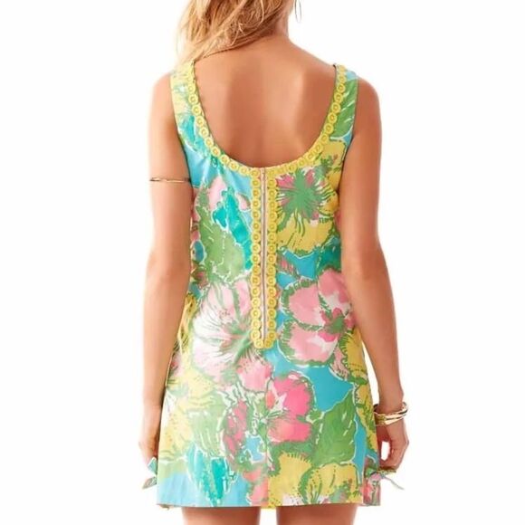 LILY PULITZER Delia Floral Shift Dress in Shorely Big Blue Flirt Size 6 - Picture 4 of 17